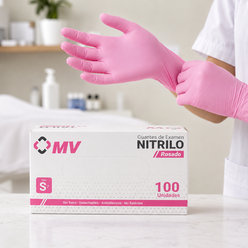GUANTES DE NITRILO MEDIC VIVIAN — Rosado