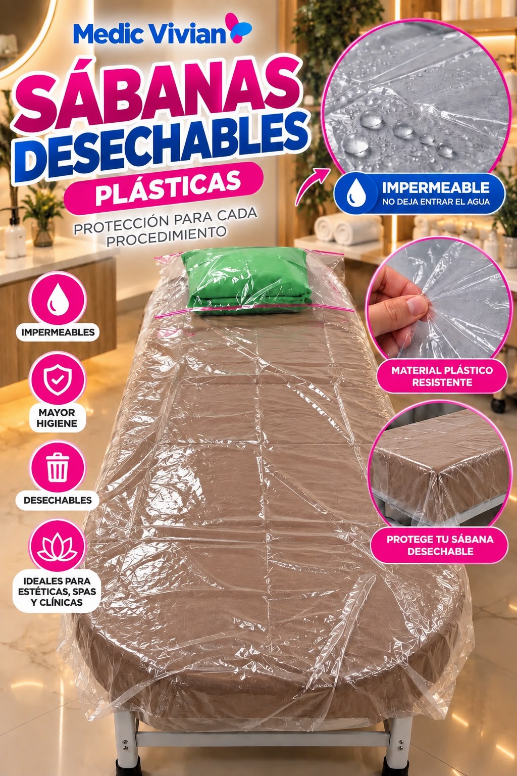 Sábana Plástica Desechable Impermeable para Camilla | Medic Vivian